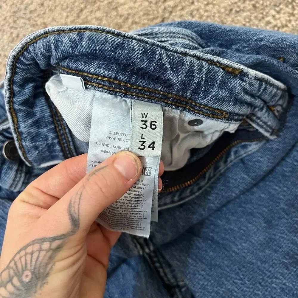 Selected Homme Mens Jeans 36 X 34 Indigo Med Blue Wide Kobe Vintage Wash RIM-AFO - Picture 12 of 16